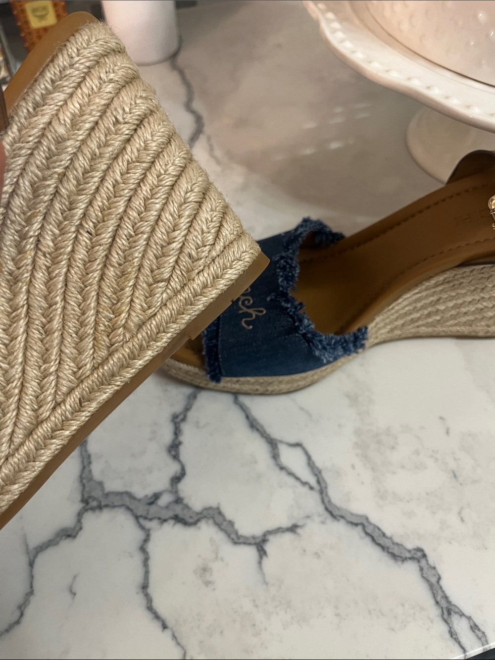 Coach Denim Wedge Sandals - Blue & Brown - Picture 6 of 9